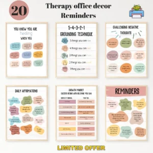 Mental Health Reminders & Affirmation Cards | Therapist-Inspired Daily Check-Ins, Coping Tools, Emotional Wellness Prompts, Canva Printable