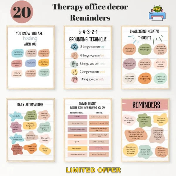 Mental Health Reminders & Affirmation Cards | Therapist-Inspired Daily Check-Ins, Coping Tools, Emotional Wellness Prompts, Canva Printable