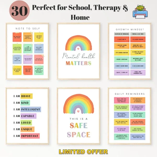 30 Calm Down Posters School Counselor Office Therapy Decor Boho Classroom Calming Emotional Regulation Coping Skills Mental Health Prints