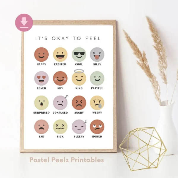 It's Okay to Feel, Boho Classroom Decor, Feelings Chart Poster, My Feelings Printable, Classroom Posters, Emotions Print, Homeschool Decor