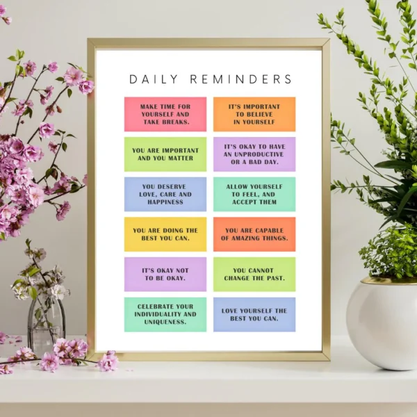 Reminders For Hard Days, Therapy Office Decor, Positive Affirmations, Anxiety Relief, Calming Corner, Growth Mindset, CBT, Digital Download