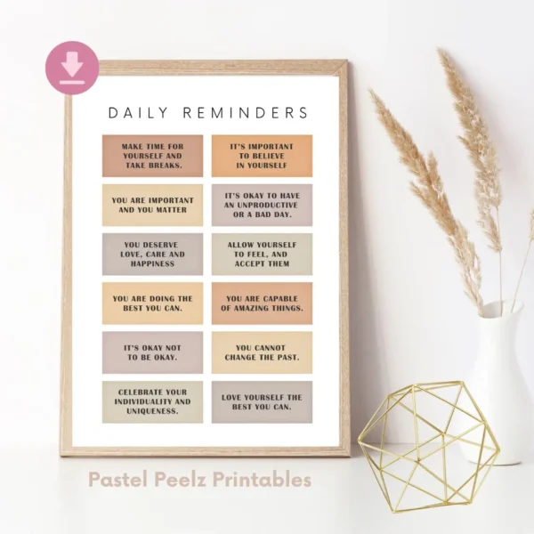 Reminders For Hard Days, Therapy Office Decor, Positive Affirmations, Anxiety Relief, Calming Corner, Growth Mindset, CBT, Digital Download