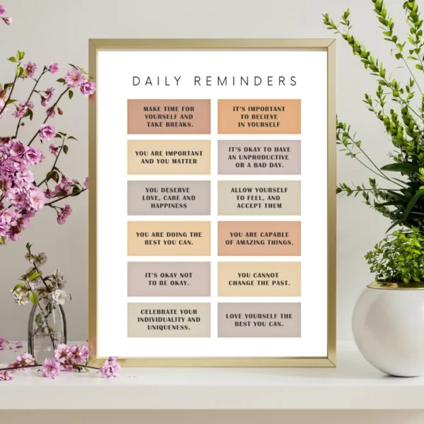 Reminders For Hard Days, Therapy Office Decor, Positive Affirmations, Anxiety Relief, Calming Corner, Growth Mindset, CBT, Digital Download