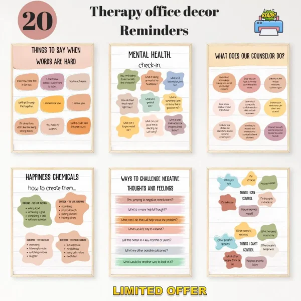 Mental Health Reminders & Affirmation Cards | Therapist-Inspired Daily Check-Ins, Coping Tools, Emotional Wellness Prompts, Canva Printable