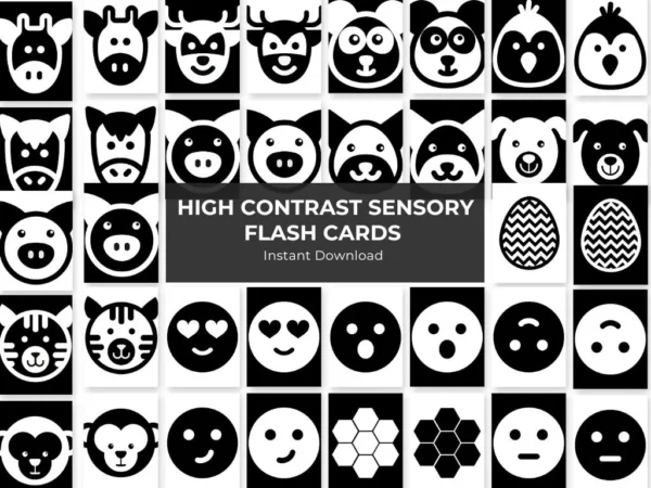 150 High Contrast Sensory Flash Cards | Baby Visual Stimulation | Black & White Printable | Montessori Newborn Cards | PDF Download