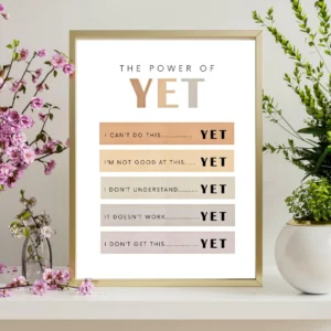 The Power of Yet Poster | Boho Classroom Decor | Growth Mindset Printable | Therapy Office Wall Art | Mental Health Counselor Gift