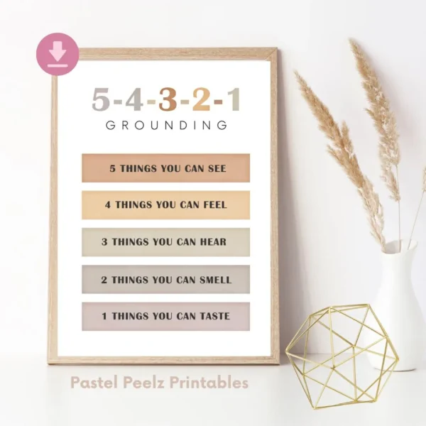 54321 Grounding Technique Poster | Coping Skills for Anxiety | Instant Download