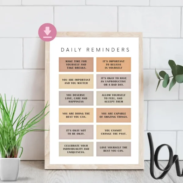 Reminders For Hard Days, Therapy Office Decor, Positive Affirmations, Anxiety Relief, Calming Corner, Growth Mindset, CBT, Digital Download